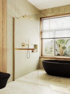 Душевая перегородка MaybahGlass MGD-726-3ш 79см золото